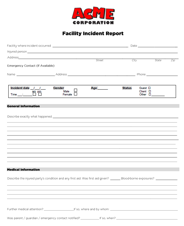 facility incident report