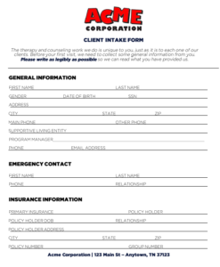 Acme Intake Form